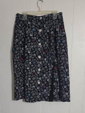 NWT ModCloth Black Midi Skirt with Shell Print